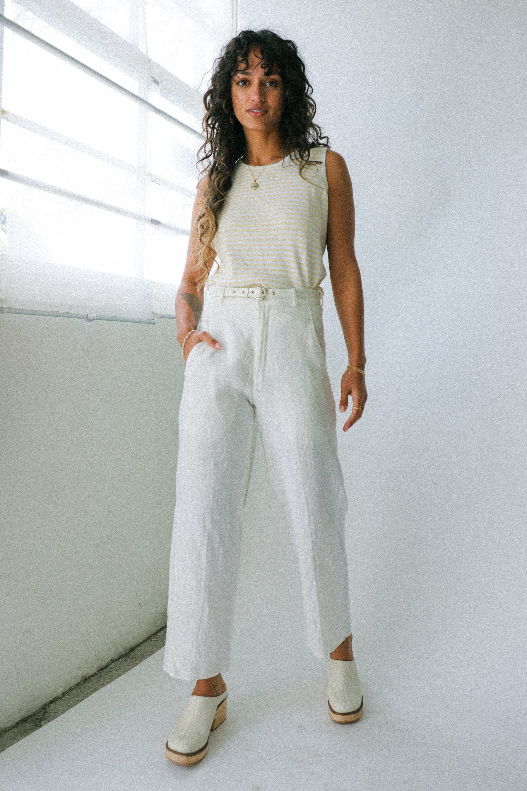 White Kenar Belted Trouser