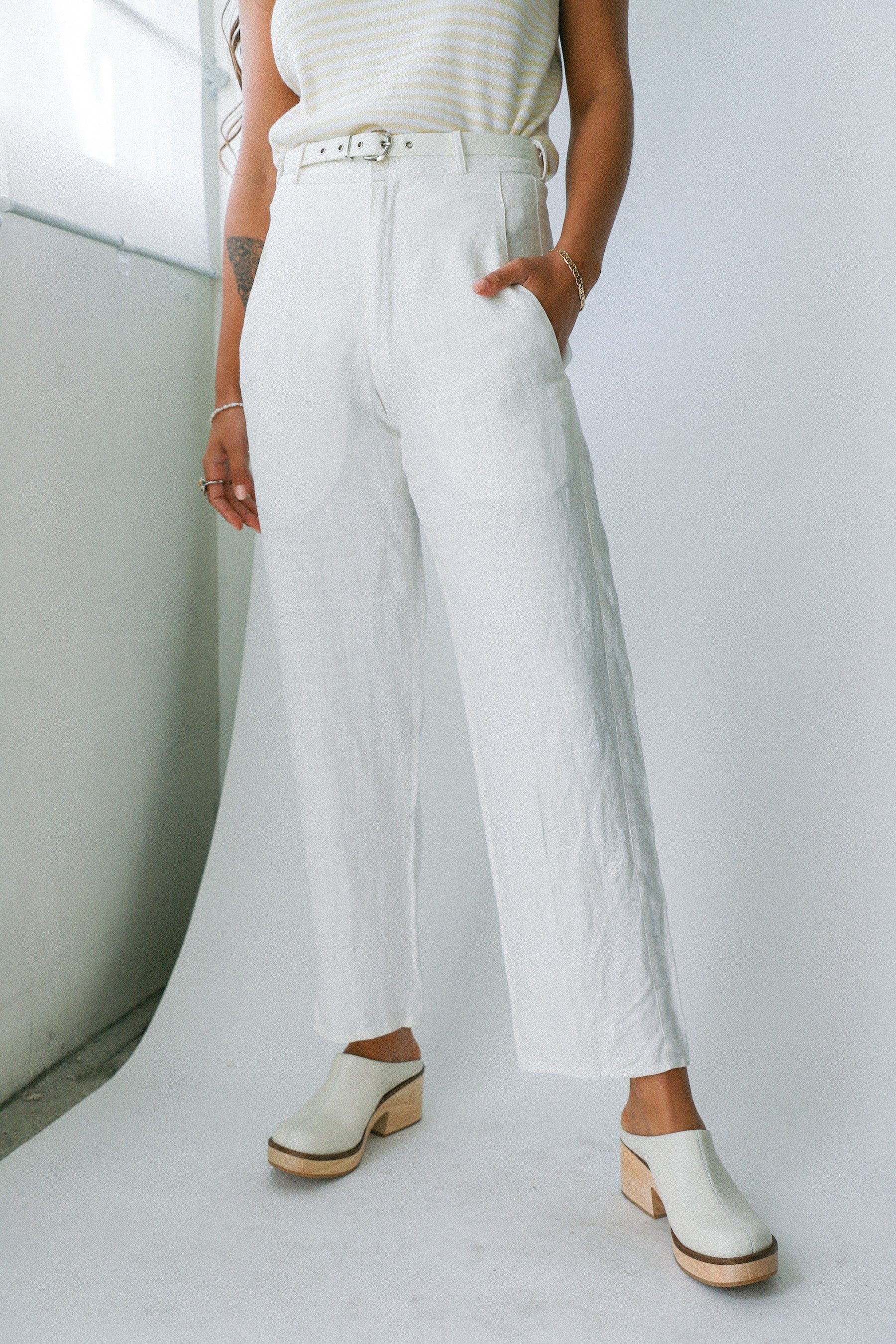 White Kenar Belted Trouser