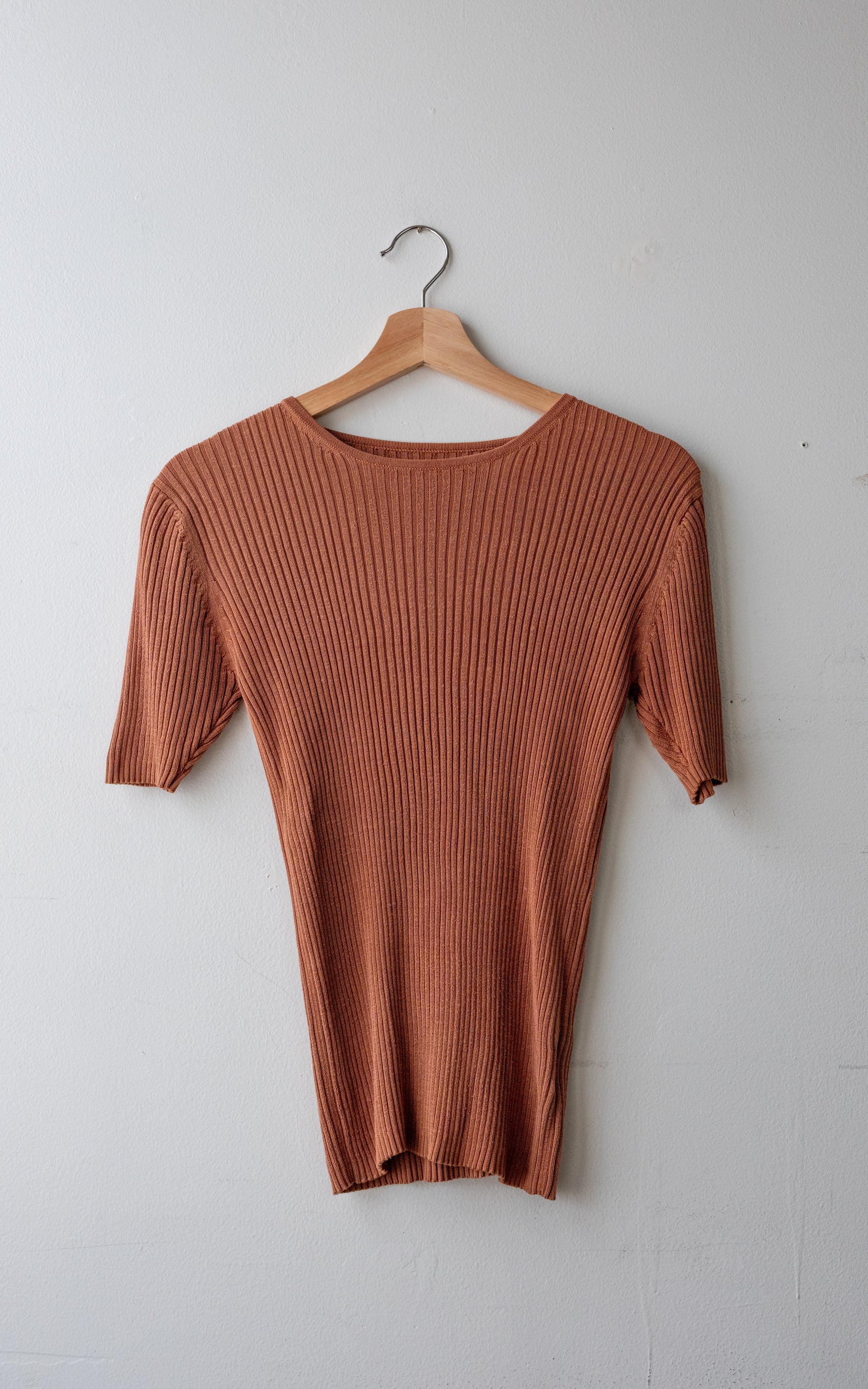 Brown Silk Ribbed Top